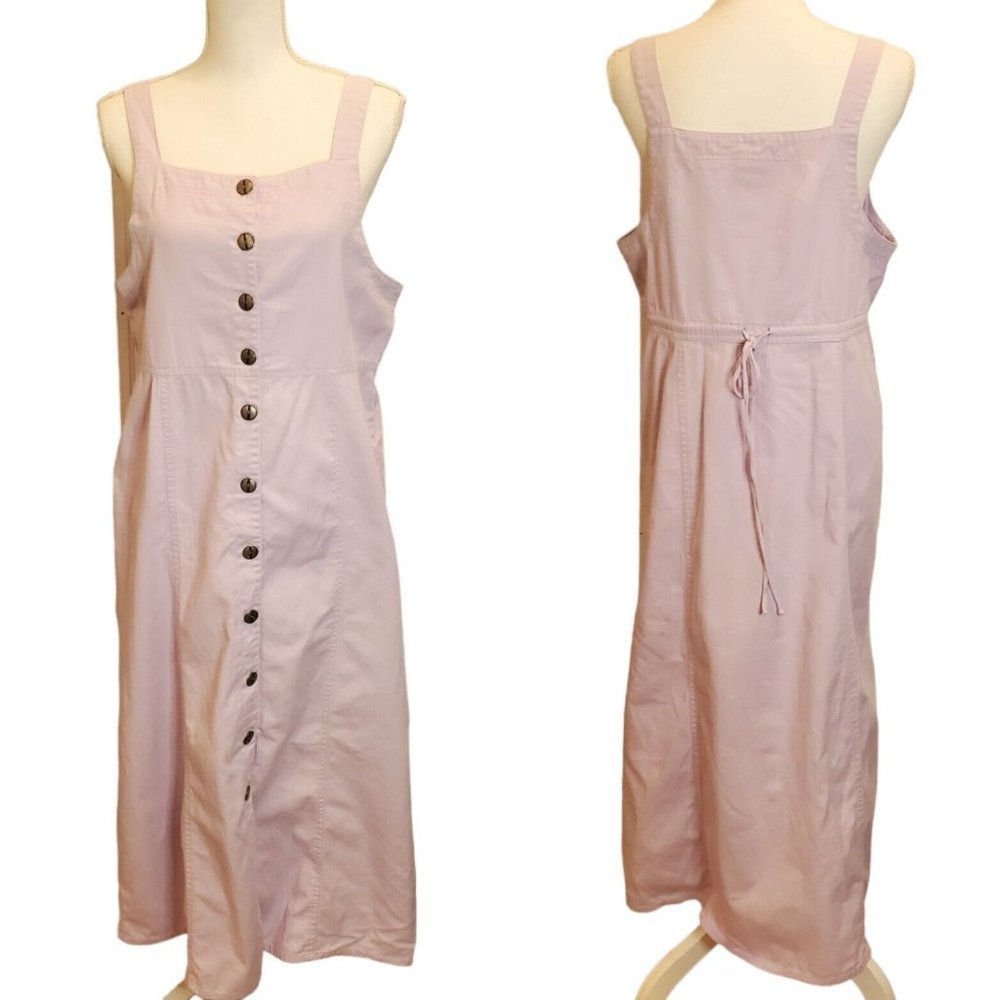 Vintage 90s Pastel Lilac Purple Pinafore Shirt‎ Dress Long Maxi Twill Cotton Med